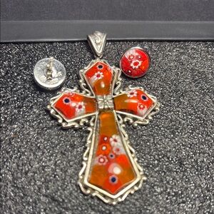 Colorful Cross Pendant and Earring Set